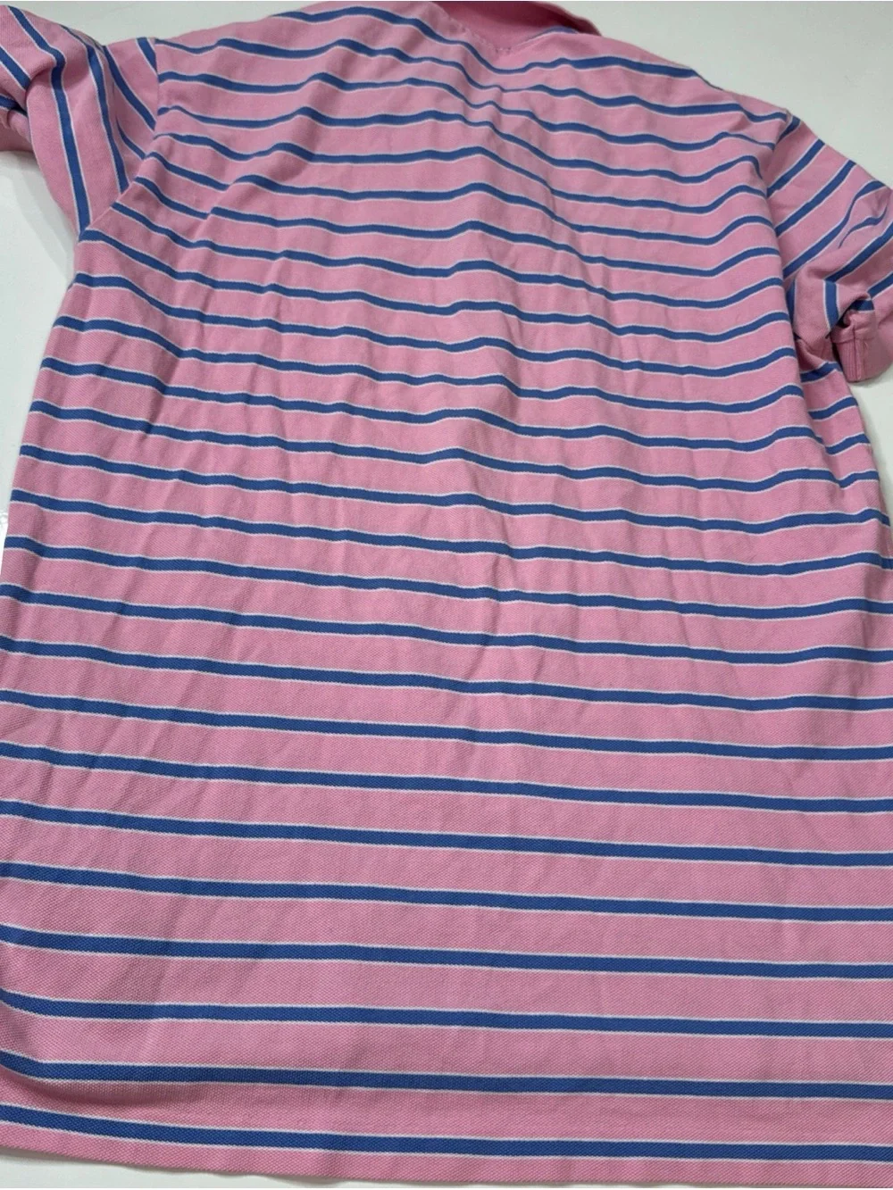 Polo Ralph Lauren Men's M Blue and Pink Striped Short Sleeve Polo Shirt A!0826